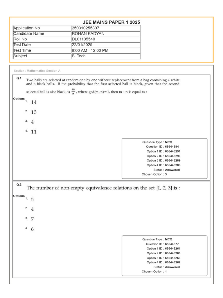 JEE Mains 2025 Candidate Exam Details | PDF | Multiple Choice | Career ...