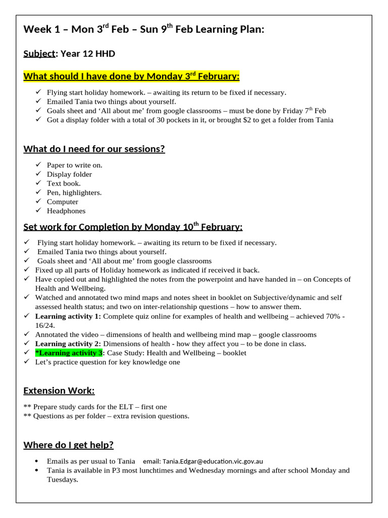 Week One HHD Planner 2025 | PDF
