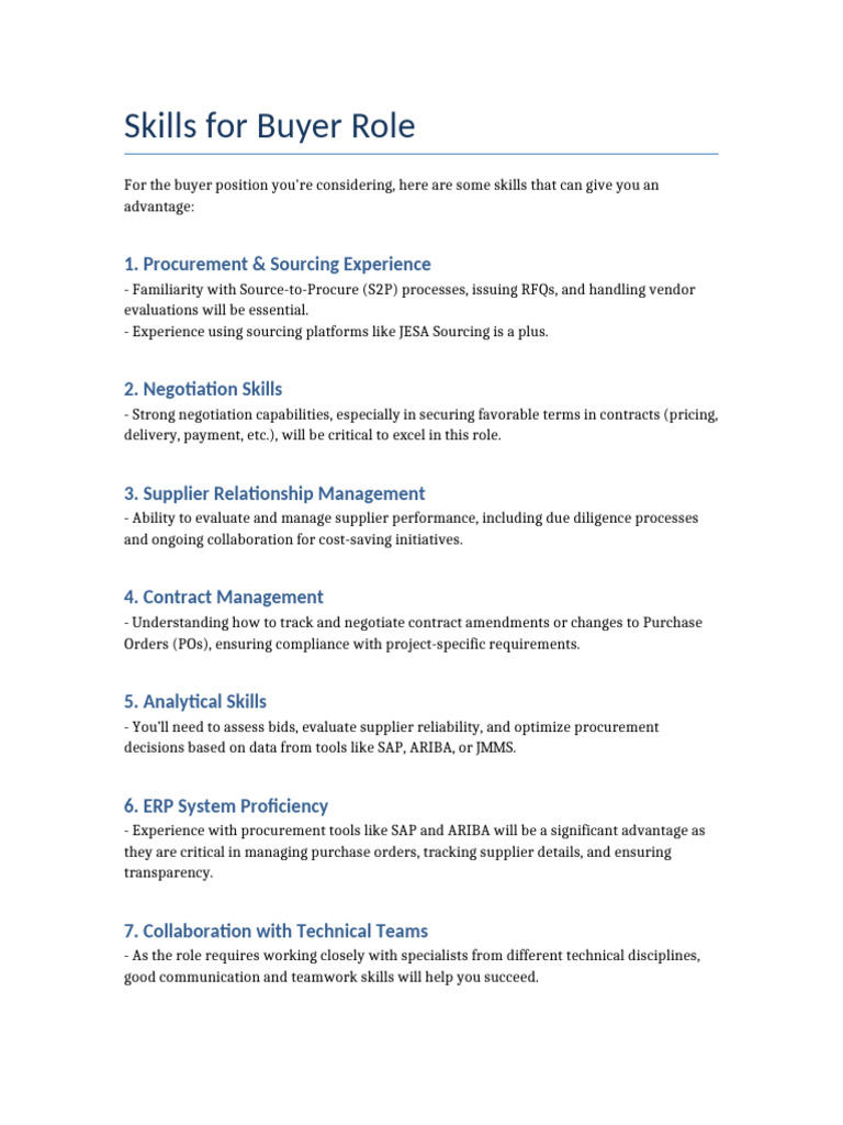 Essential Skills for Buyer Position | PDF