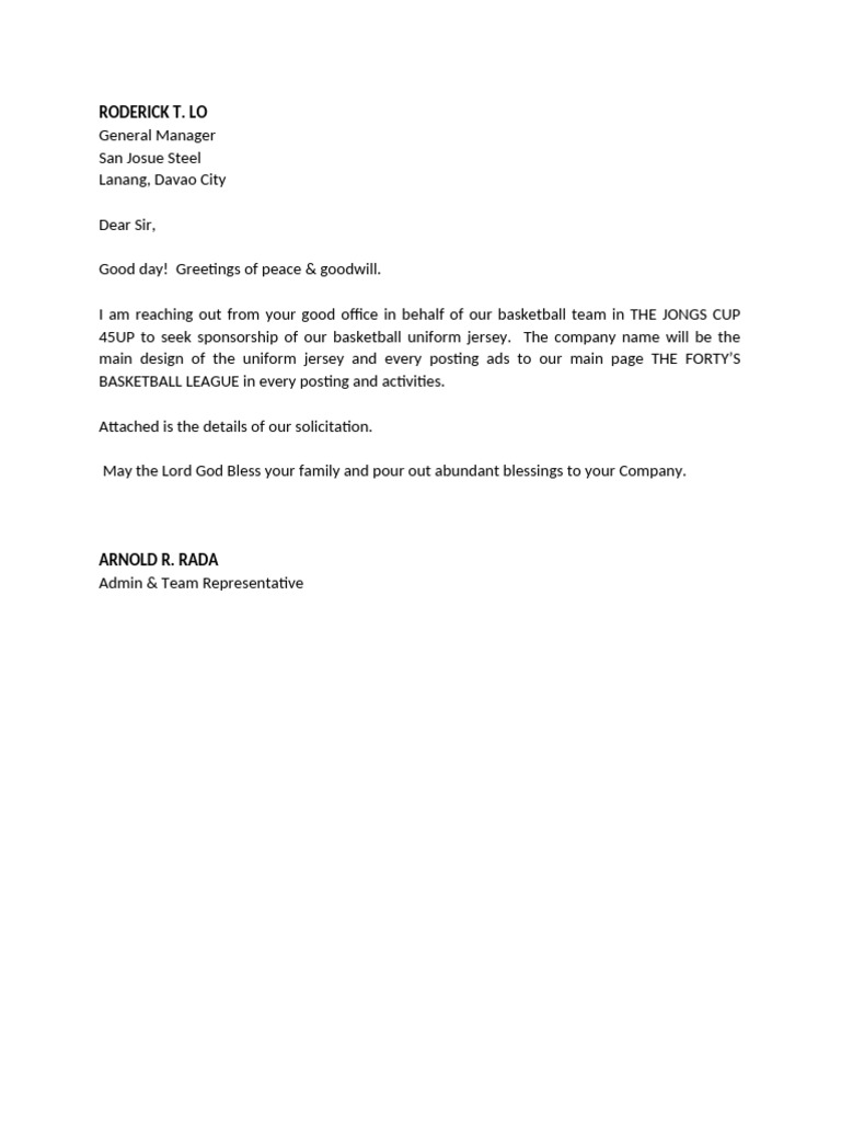 Sponsorship Request for Basketball Uniform | PDF
