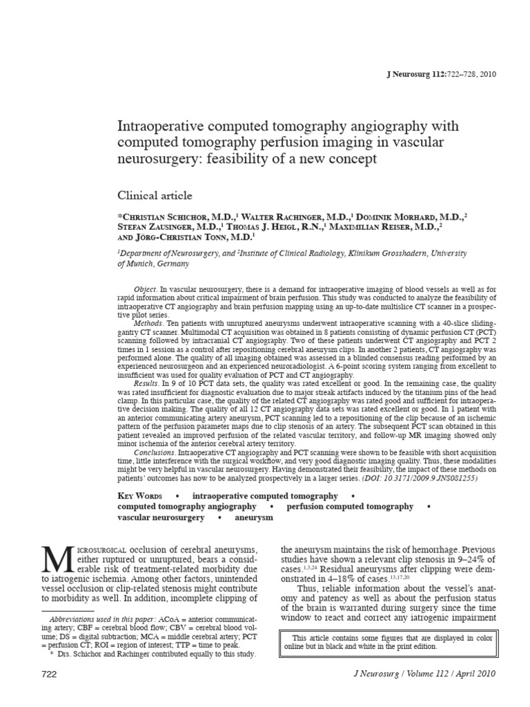 Intraoperative Computed Tomography Angiography With Computed Tomography ...