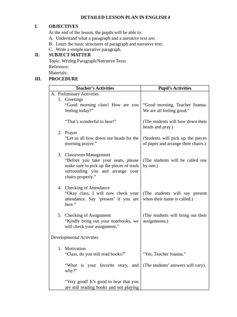 Lesson Plan: Writing Paragraphs & Narratives | PDF | Lesson Plan