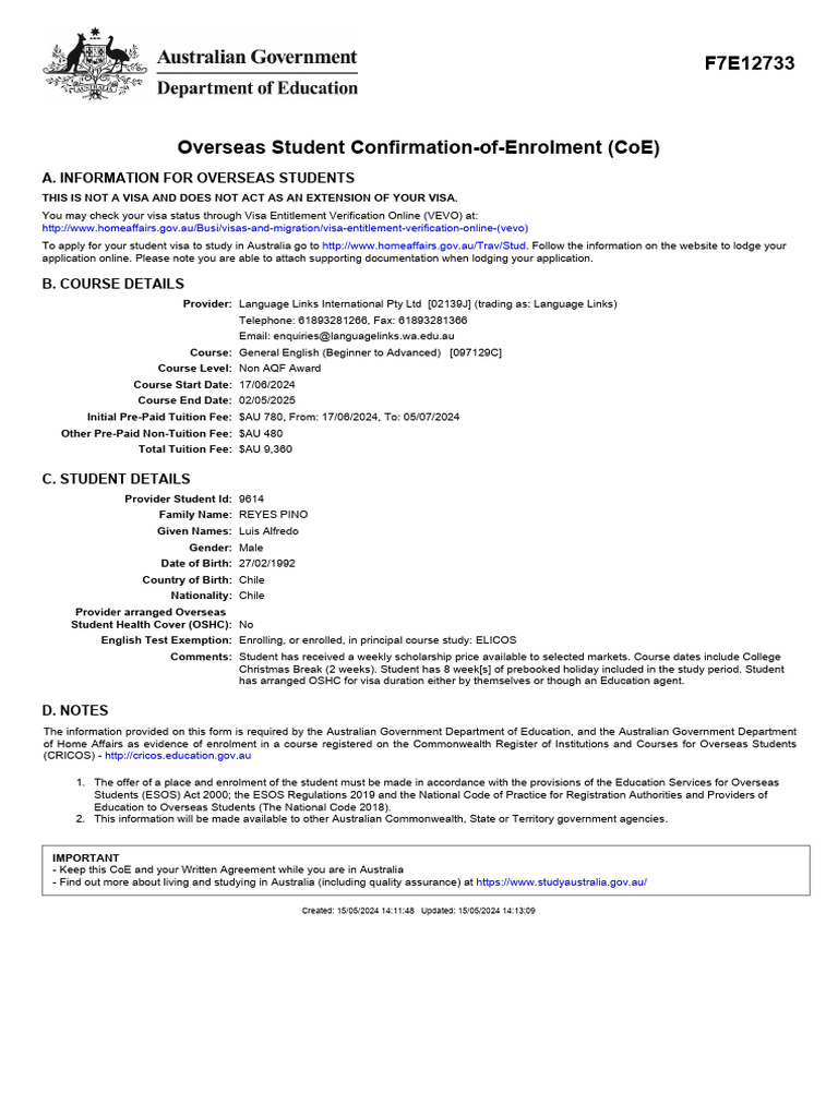 CoE Certificate (F7E12733) | PDF