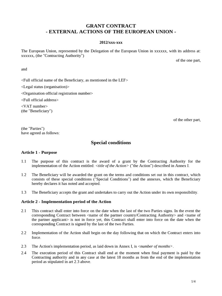 EU Grant Contract for External Actions | PDF | Expense | Taxes