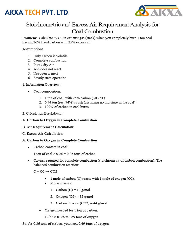 AKXA Excess O2% Calculation | PDF | Combustion | Stoichiometry