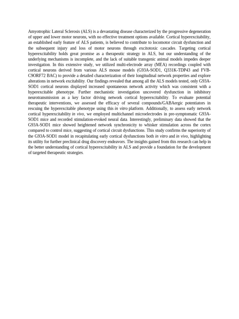 Amyotrophic Lateral Sclerosis | PDF