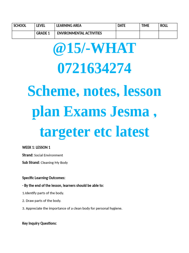 Grade 1 Rationalized Environmental Activities Lesson Plans Term 1 1 ...