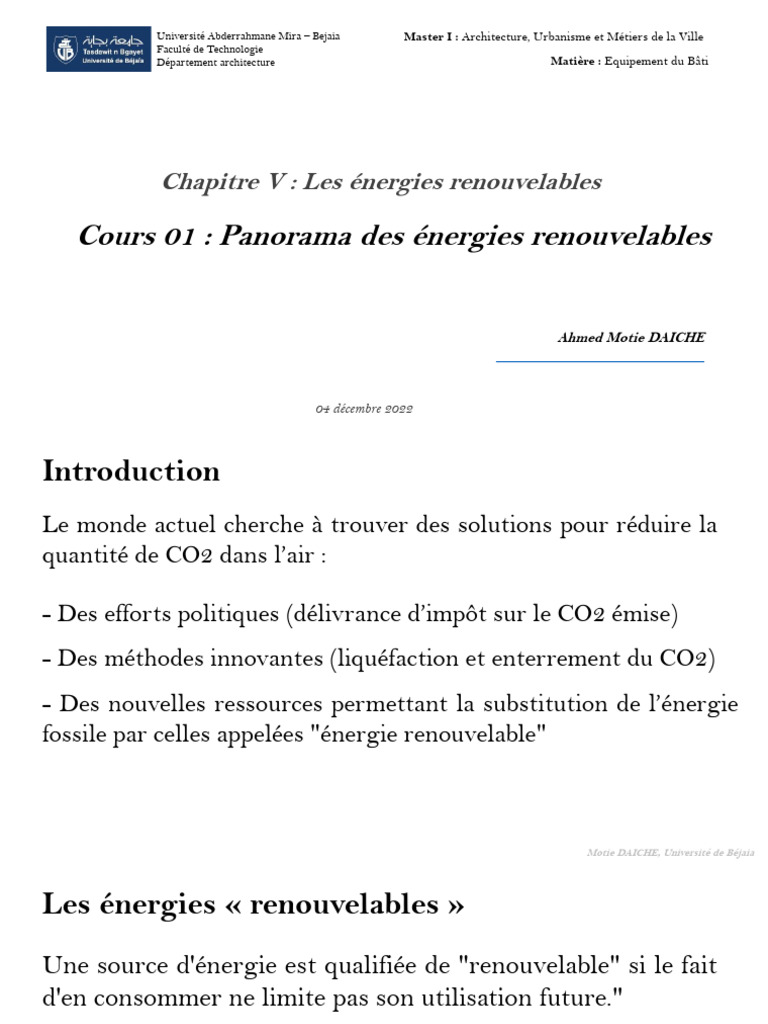 Panorama des énergies renouvelables | PDF | Énergie renouvelable ...