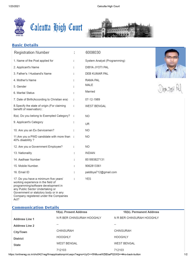 Calcutta High Court Application Form | PDF