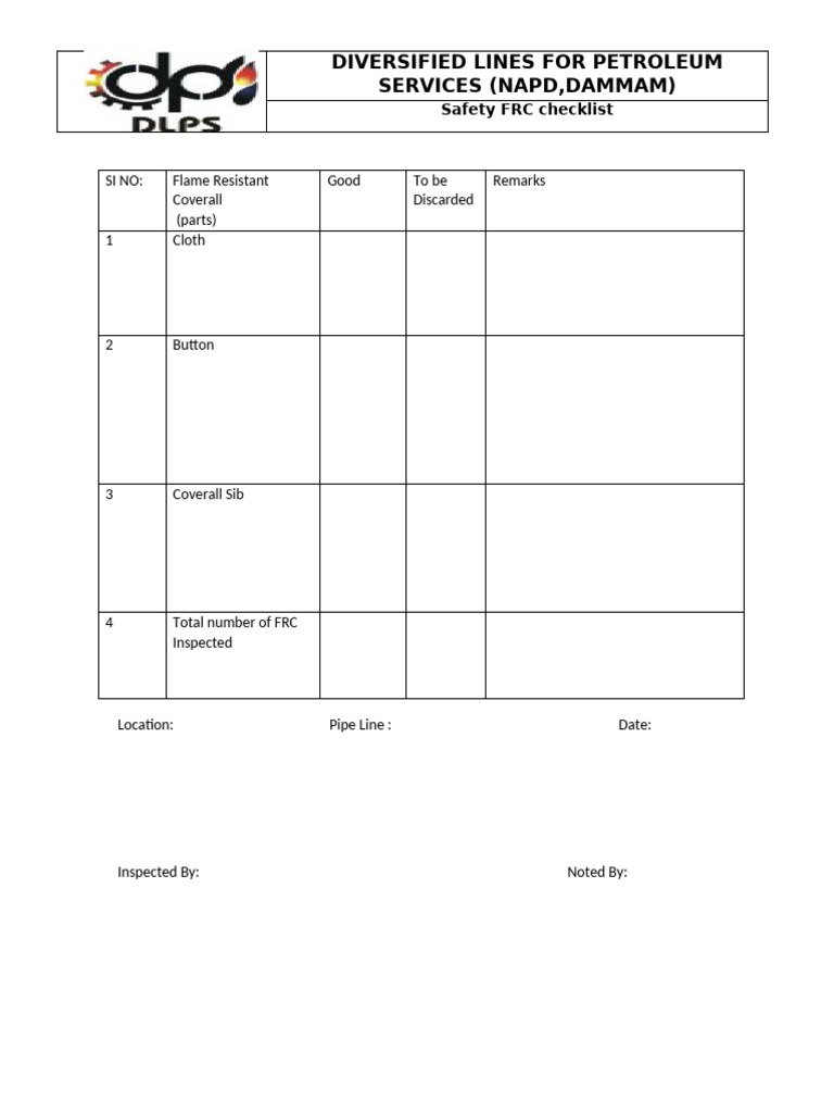 FRC Safety Checklist for Petroleum Services | PDF