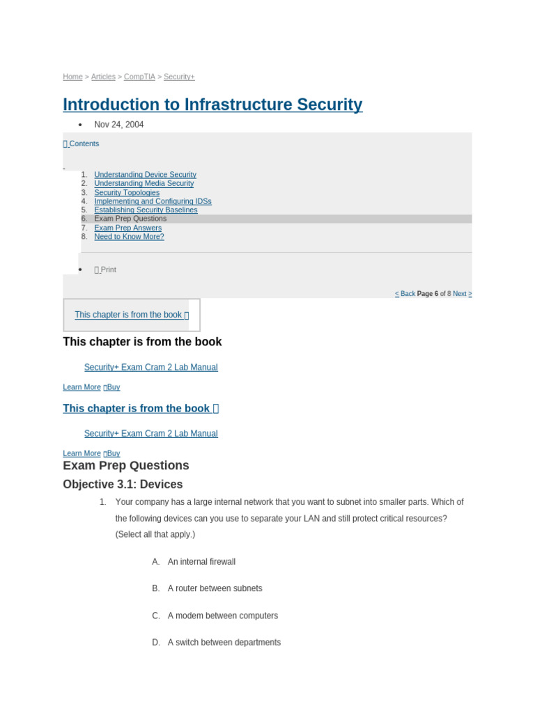 CompTIA Security+ Infrastructure Guide | PDF | Computer Network ...