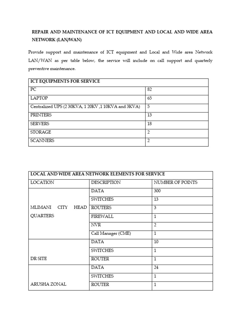 Repair and Maintenance of Ict Equipment and Local and Wide Area Network ...
