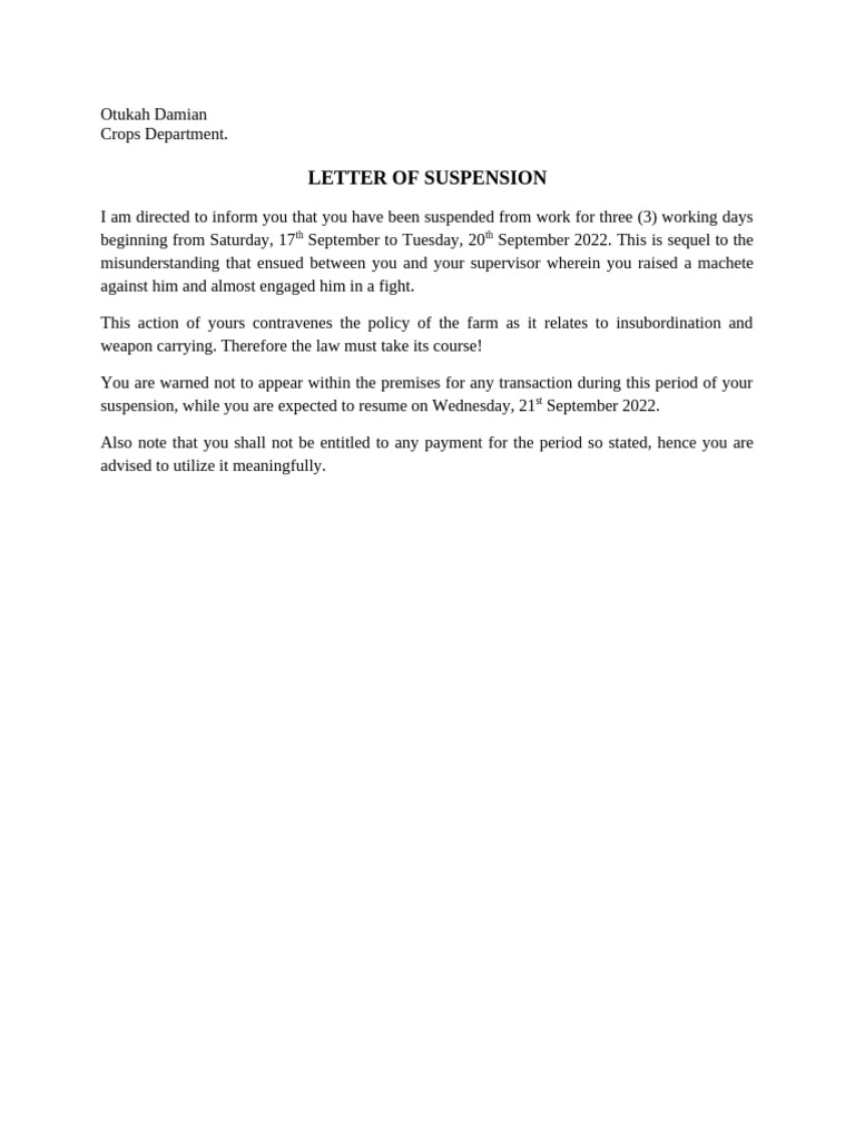 Suspension Notice for Misconduct | PDF