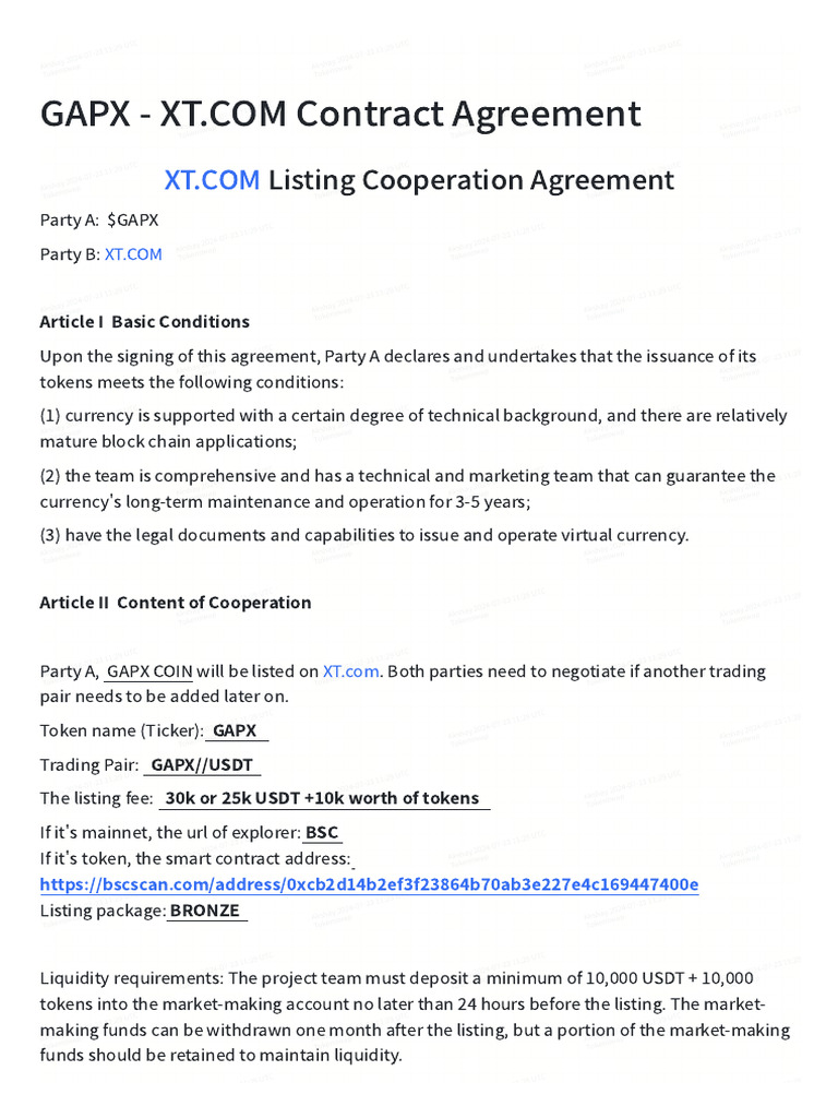 GAPX - XT.COM Contract Agreement | PDF | Cryptocurrency | Currency