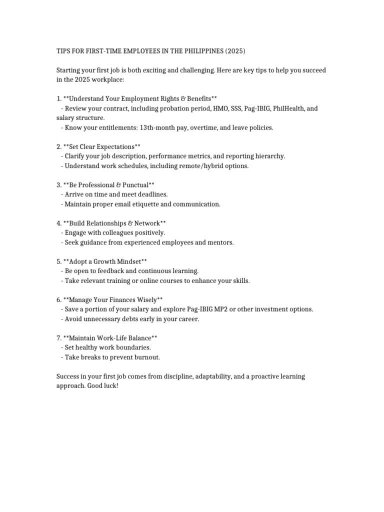 Tips For 1st Time Employees | PDF