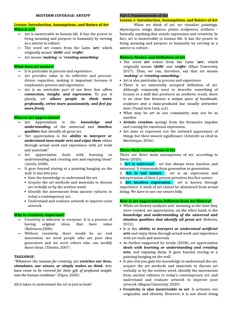ArtApp Midterm Notes Compilation | PDF | Creativity | Experience