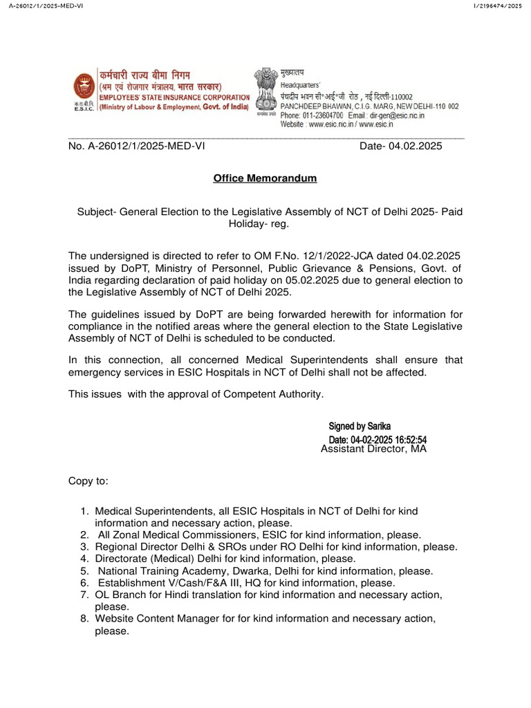 Delhi Election Paid Holiday Notice | PDF | Government Of India | Government