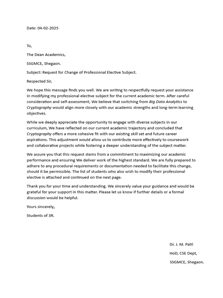Request to Change Elective Subject | PDF
