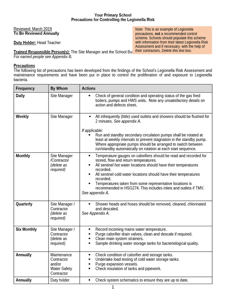 Legionella Control Scheme for Schools | PDF | Water Heating