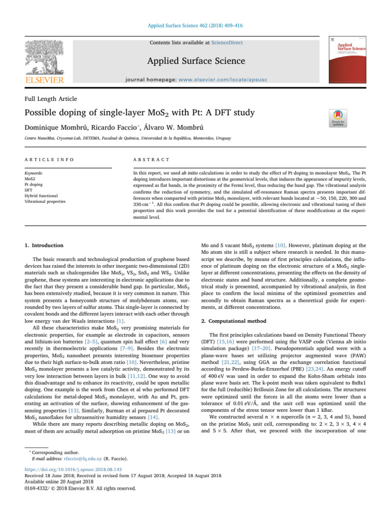 Pt Doping Effects on MoS2: DFT Study | PDF | Electronic Band Structure ...