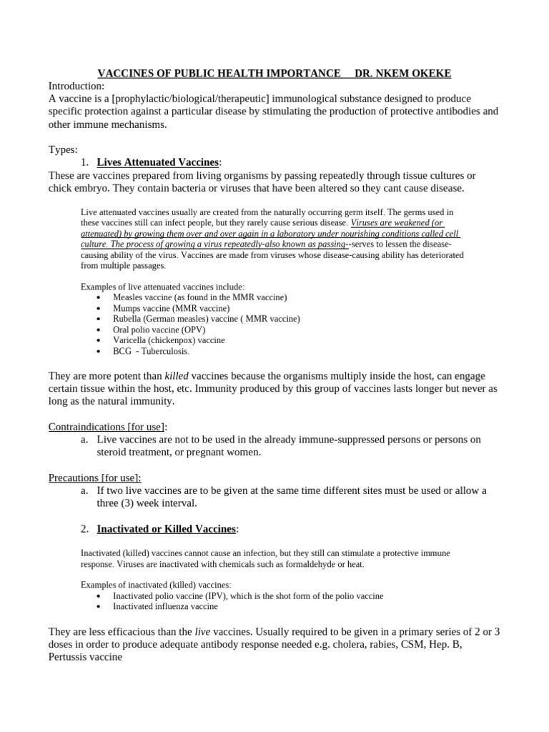 Vaccines of Public Health Importance | PDF | Vaccines | Medical Specialties