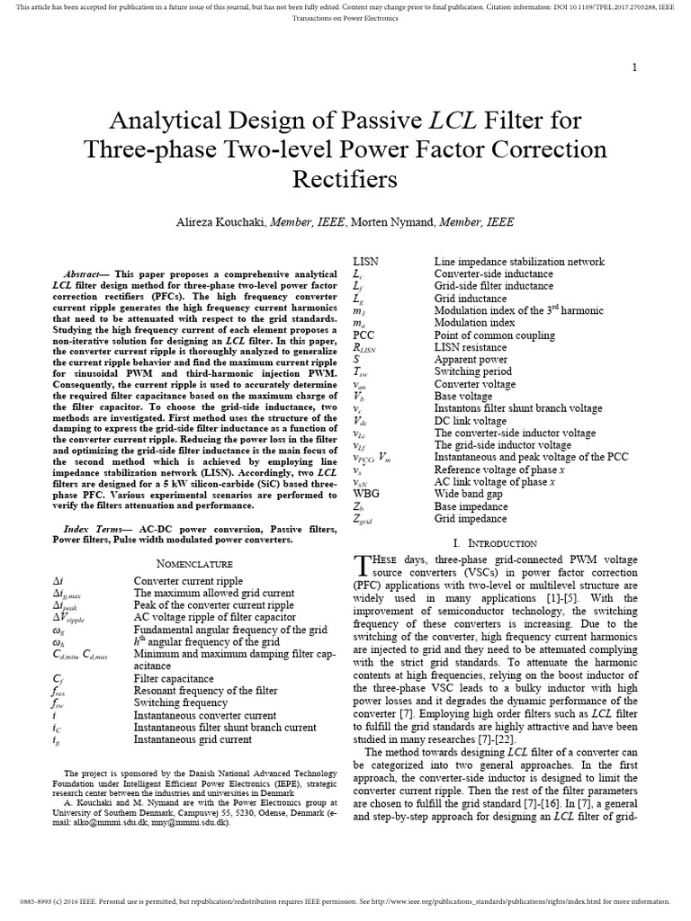 LCL Filter Design for PFC Rectifiers | PDF | Electronic Filter | Power ...