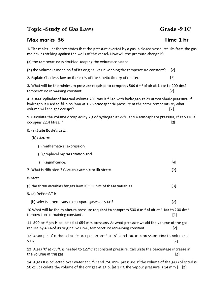 study of gas laws qp-g9 | PDF | Gases | Pressure