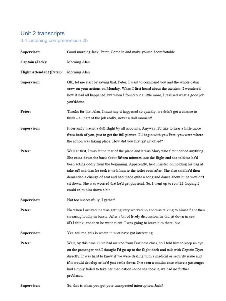 Cabin Crew Incident Report Transcript | PDF