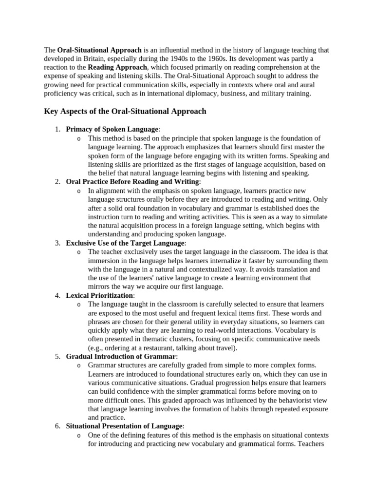 Oral-Situational Approach in Language Teaching | PDF | Language ...