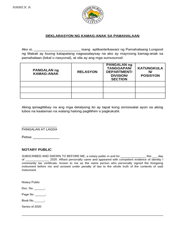 Deklarasyon NG Kamag Anak Sa Pamahalaan | PDF