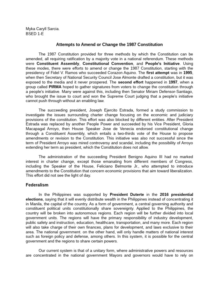 Amendments to the 1987 Constitution | PDF | Constitutional Amendment ...