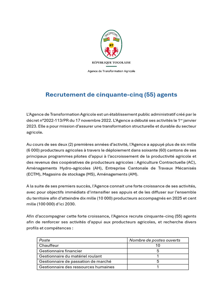 Recrutement de 55 agents à l'ATA | PDF | Économie