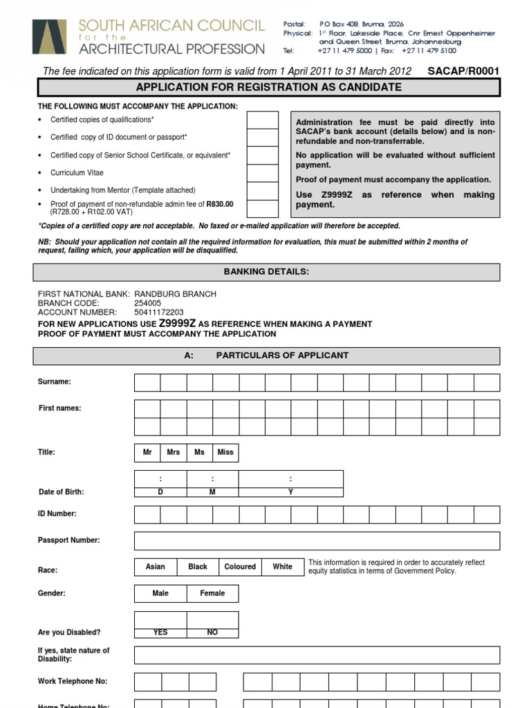 SACAP/R0001 Application For Registration As Candidate PDF Fine