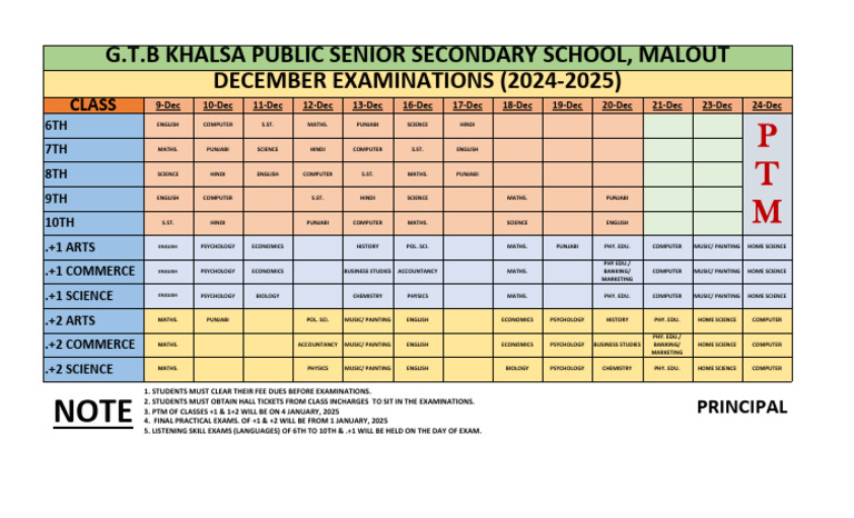December 2024 Exam Schedule Overview | PDF