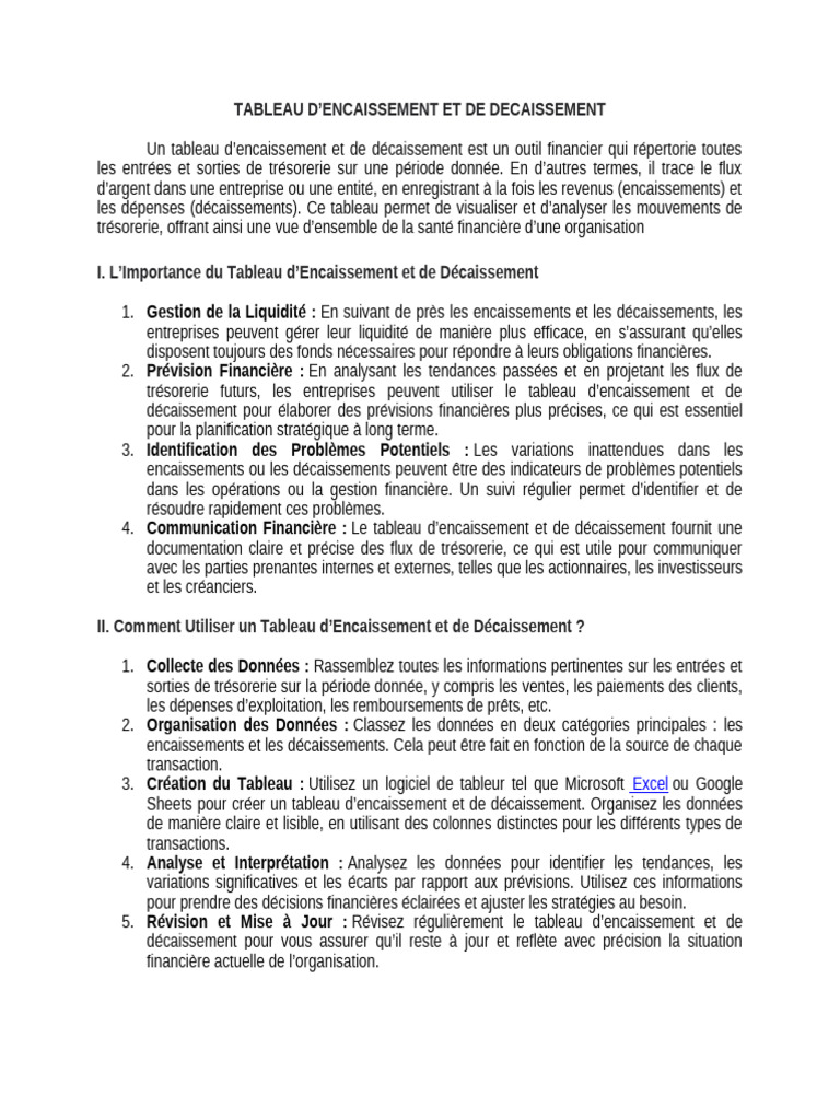 Tableau D'encaissement Et de Decaissement | PDF | Microsoft Excel