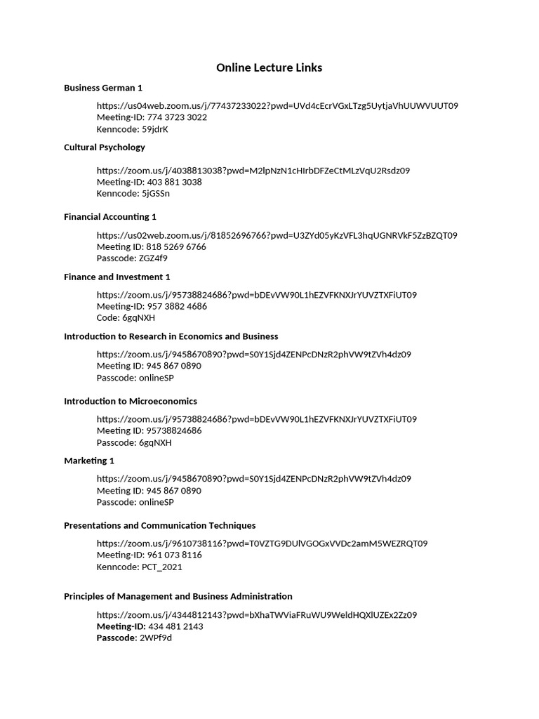 Online Lecture Links | PDF