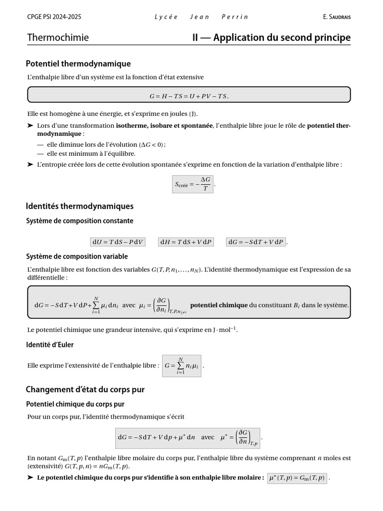 Résumé de Thermochimie CPGE PSI | PDF | Équilibre chimique | Équilibre ...