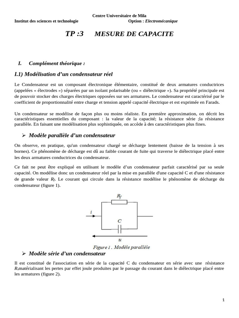 Mesure de Capacité des Condensateurs PDF Condensateur Quantité — free download