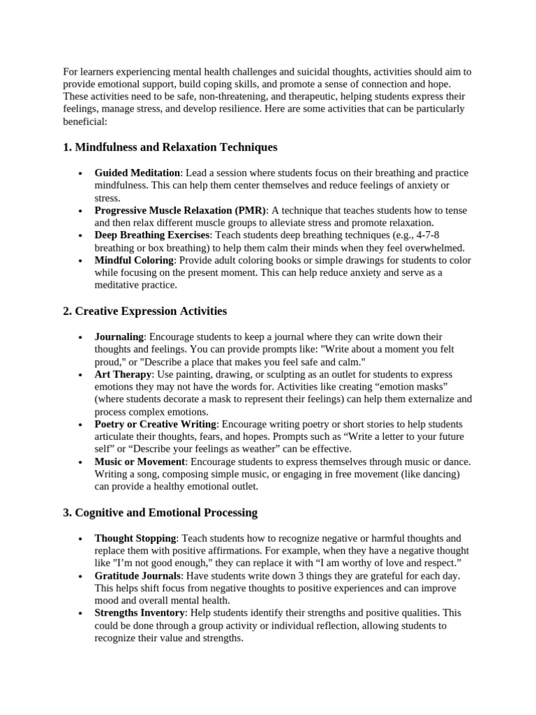HOPE Interventions Activties | PDF | Mindfulness | Psychology