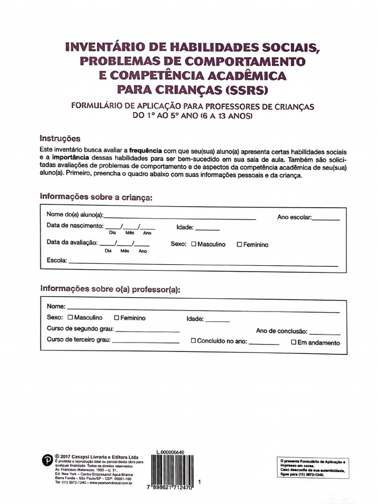 Avaliação de Habilidades Sociais em Crianças | PDF | Psicologia ...