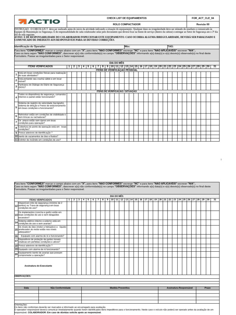 Check List de Inspeção de Rolo Compactador | PDF