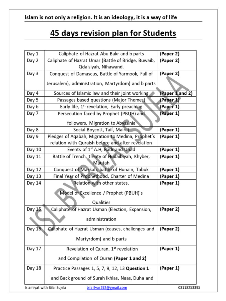 45-Day Islamic Study Revision Plan | PDF | Muhammad | Caliphate
