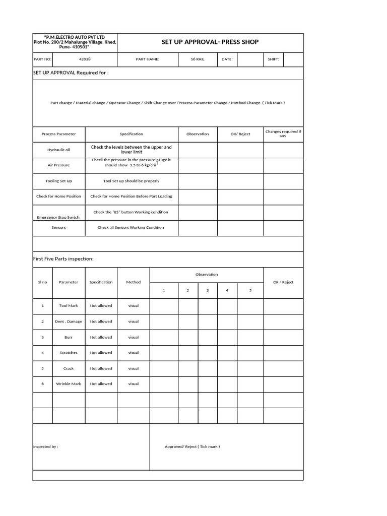 Set Up Approval | PDF | Pressure | Mechanical Engineering