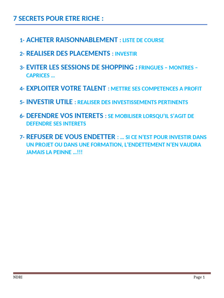 7 Secrets pour Devenir Riche | PDF