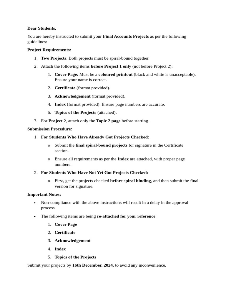 Final Accounts Project Submission Guidelines | PDF