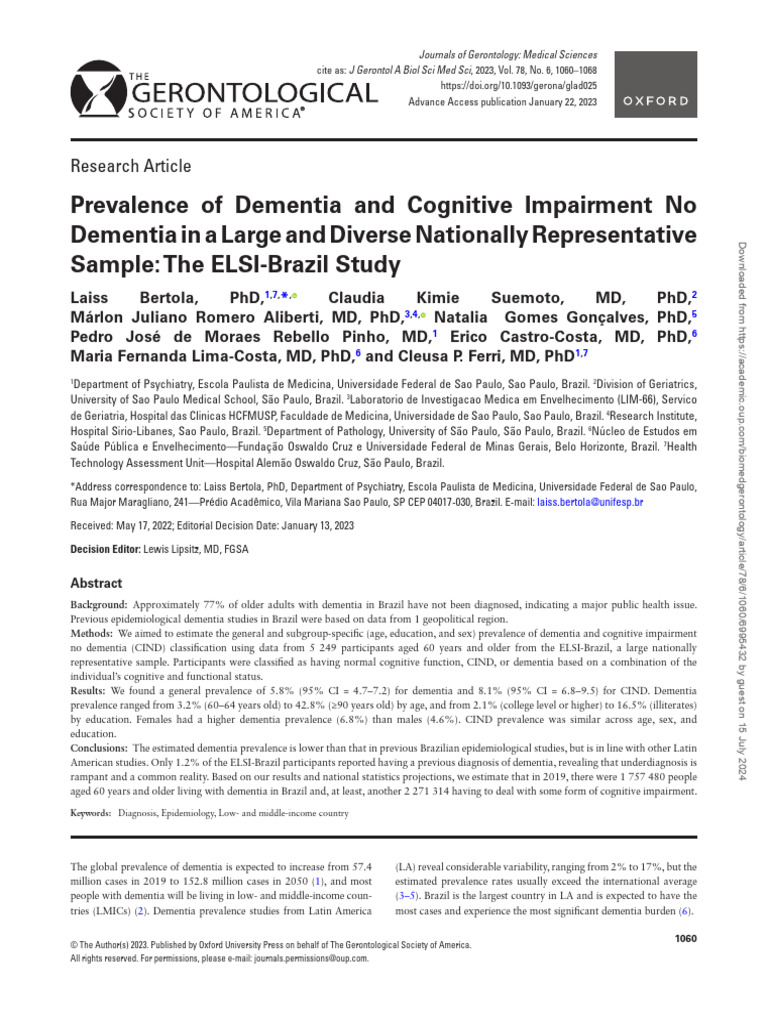 Prevalence of Dementia and Cognitive Impairment No | PDF | Errors And ...