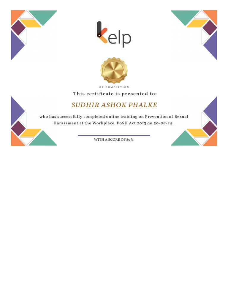 PoSH Training Completion Certificate | PDF