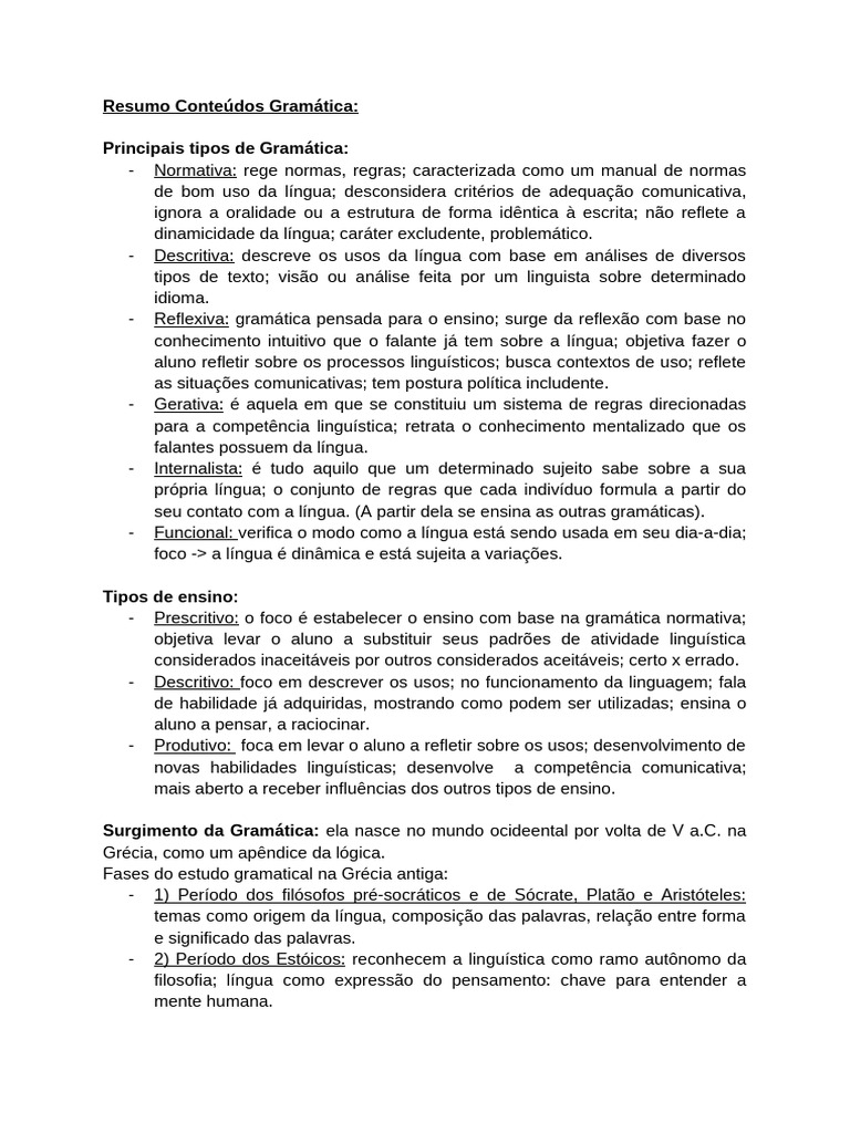 Tipos e Funções da Gramática na Linguística | PDF | Assunto (gramática ...