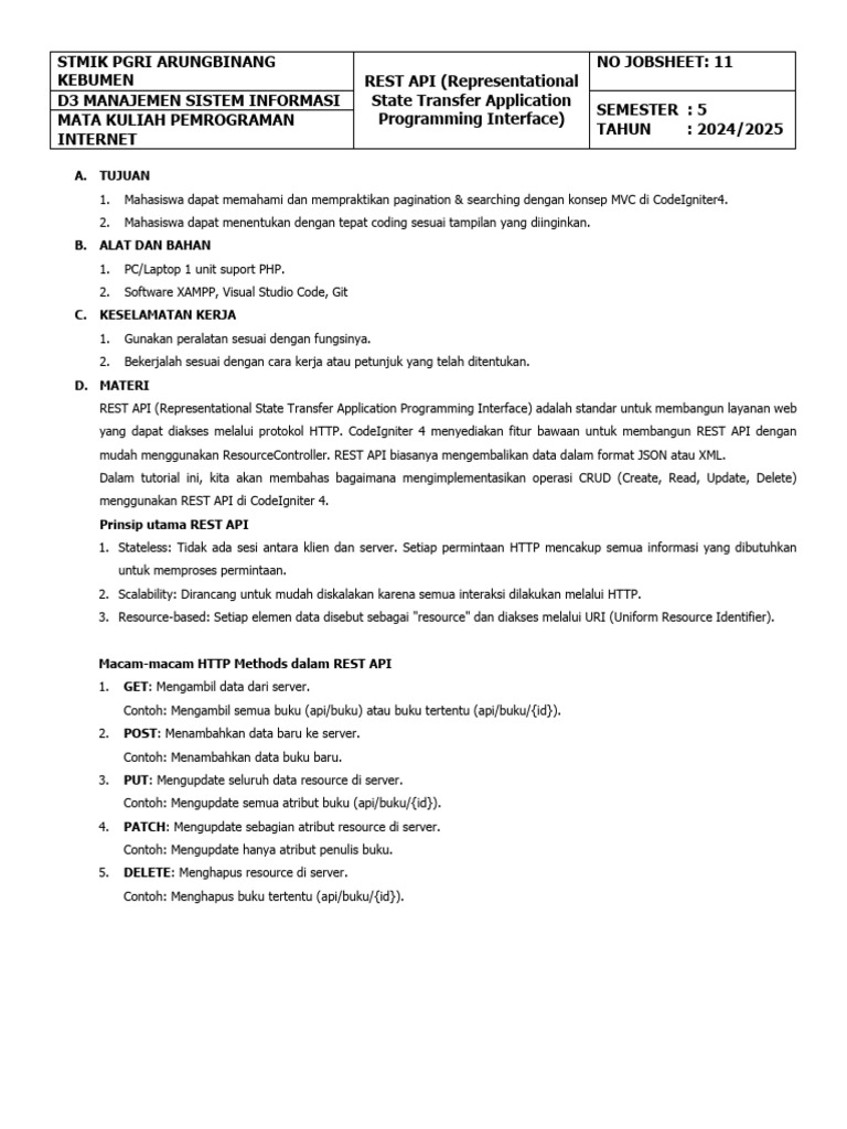 Implementasi REST API di CodeIgniter 4 | PDF