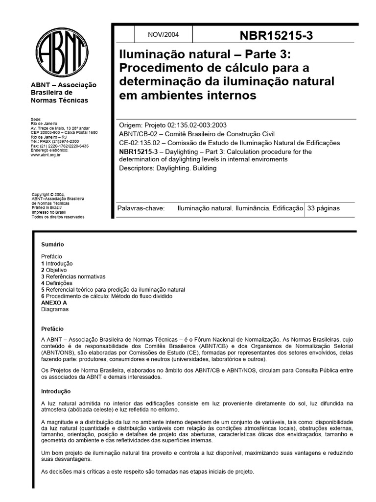 NBR 15215-3 Iluminação Natural | PDF | Sol | Reflexão (Física)